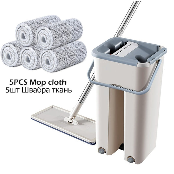 Free Hand Washing Flat Mop with Bucket Lazy 360 Rotating Magic Mop With Squeezing Floor Cleaner Mop Household Cleaning Tool