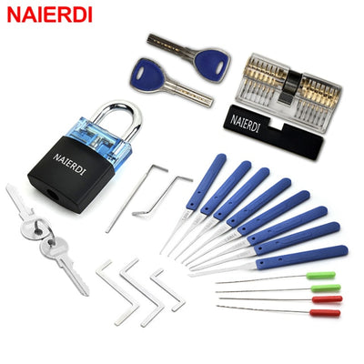 NAIERDI Practice Lock Pick Set Transparent Visible Copper Padlock Locksmith Supplies For Training Skill Hand Tools Hardware.