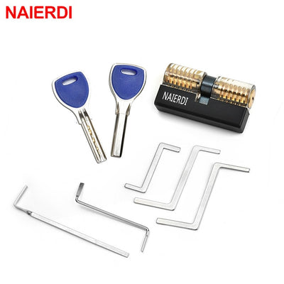 NAIERDI Practice Lock Pick Set Transparent Visible Copper Padlock Locksmith Supplies For Training Skill Hand Tools Hardware.