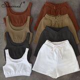 Simenual Active Sportswear Tank Top And Biker Shorts Sets For Women Casual Solid Athleisure Two Piece Outfits Summer 2021 Set