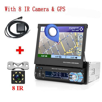 Podofo 1Din Car Stereo Radio GPS Navi 7" HD Retractable Screen MP5 Player Bluetooth Autoradio Mirror Link Radios Tape Recorder