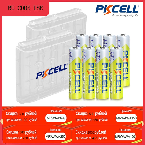 8Pcs PKCELL AAA Battery 1.2V Ni-MH AAA Rechargeable Batteries 1000MAH 3A aaa flashlight battery with 2PC AAA/AA Battery Holder
